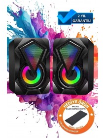 Zineets Bilgisayar Hoparlörü Rgb Led Işıklı Gaming Oyuncu Hoparlörü 3.5mm Jack Usb Speaker 1+1 Ses Sistemi