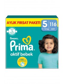 Prima Pampers Bebek Bezi Aktif Bebek Aylık Paket Junior 5 No 116 Lı